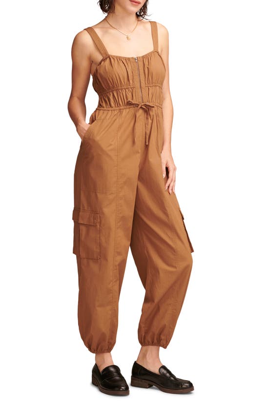 Shop Lucky Brand Military Cotton Jogger Jumpsuit In Coffee Liqueur