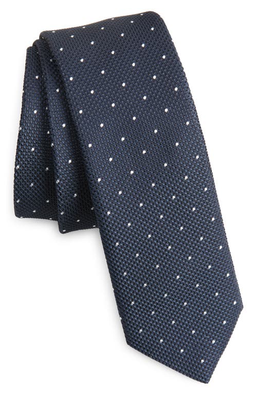 Dot Print Silk Blend Tie in Dark Blue