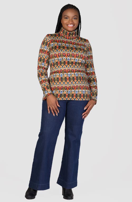 Shop 24seven Comfort Apparel Geo Print Turtleneck Jersey Top In Orange Multi