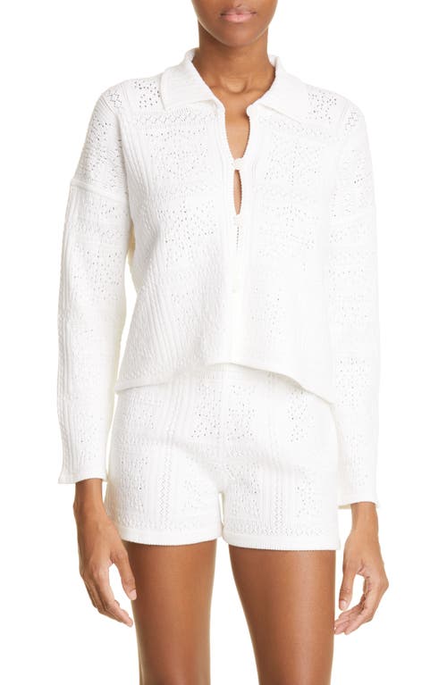 Pointelle Crop Sweater in White