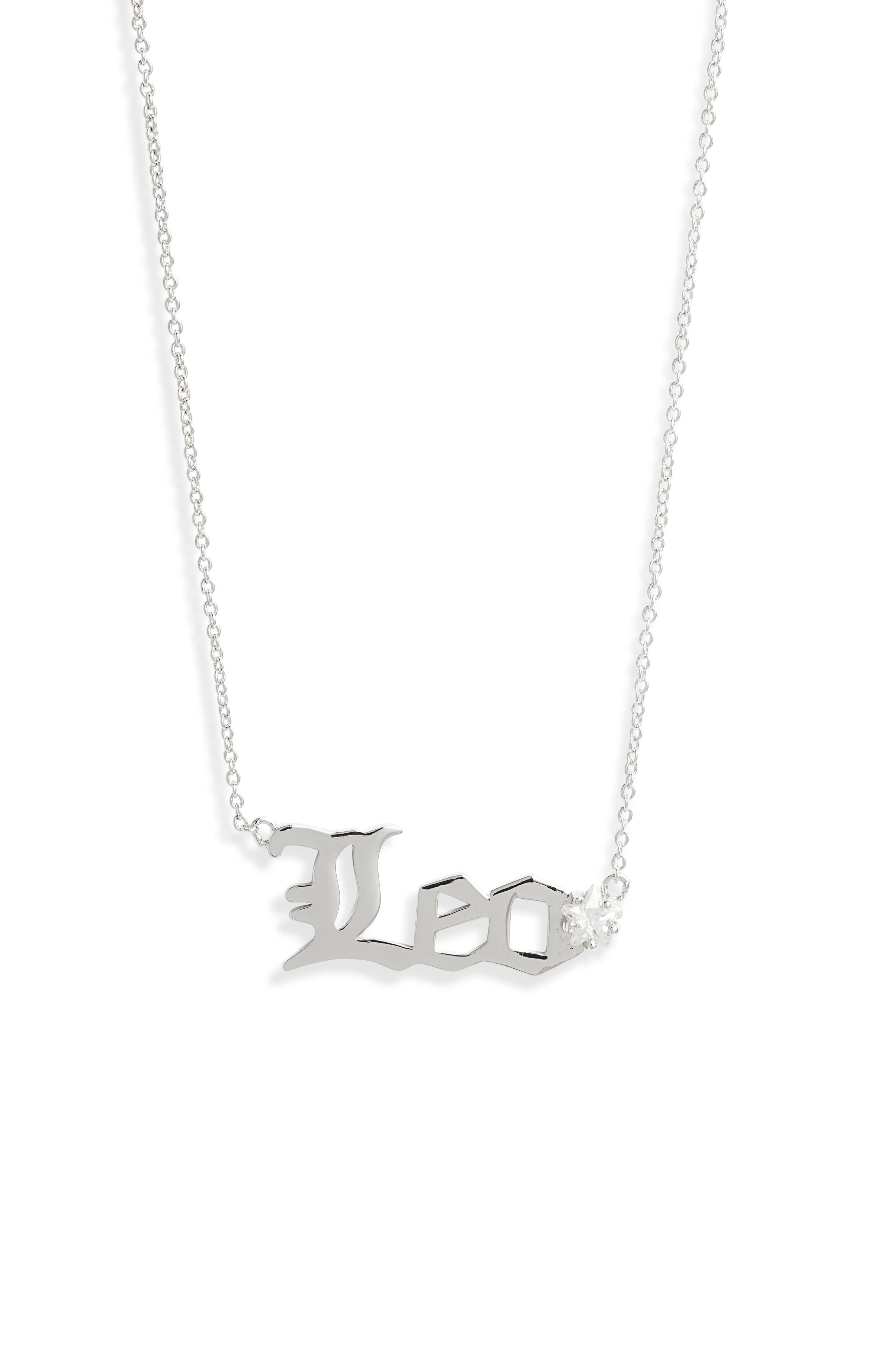 Melinda Maria Zodiac Script Pendant Necklace In Silver- Leo