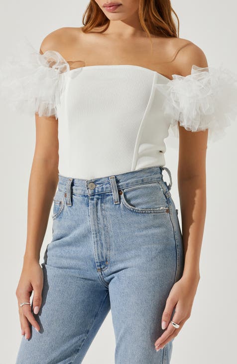 Calla Off the Shoulder Tulle Sleeve Sweater