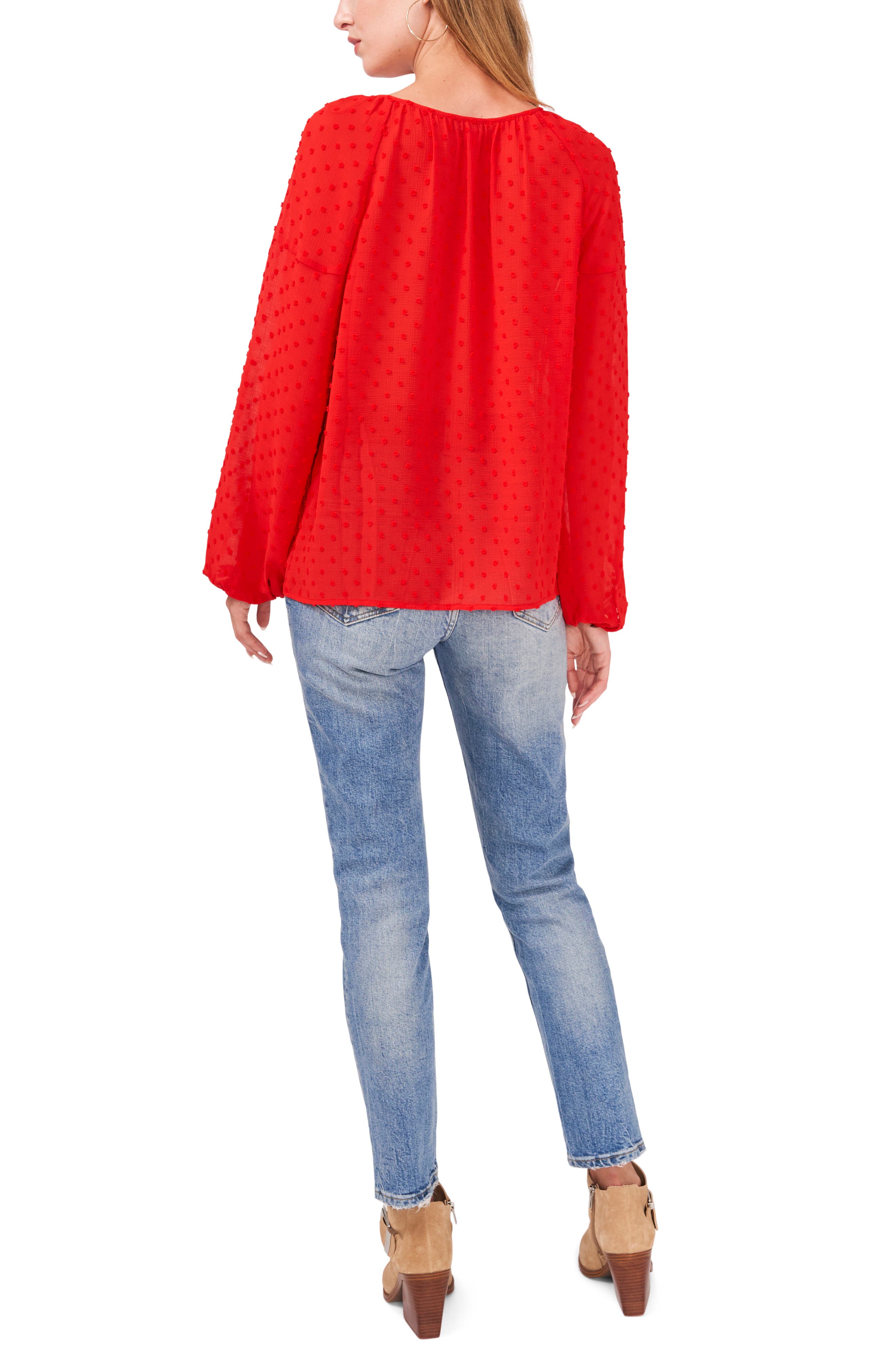 vince camuto clip dot detail long sleeve blouse