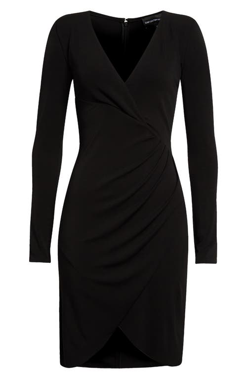 Shop Emporio Armani Wrap Front Long Sleeve Dress In Solid Black