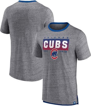 Men's Fanatics Branded Heathered Gray/Royal Chicago Cubs Iconic Above Heat Speckled Raglan Henley 3/4 Sleeve T-Shirt