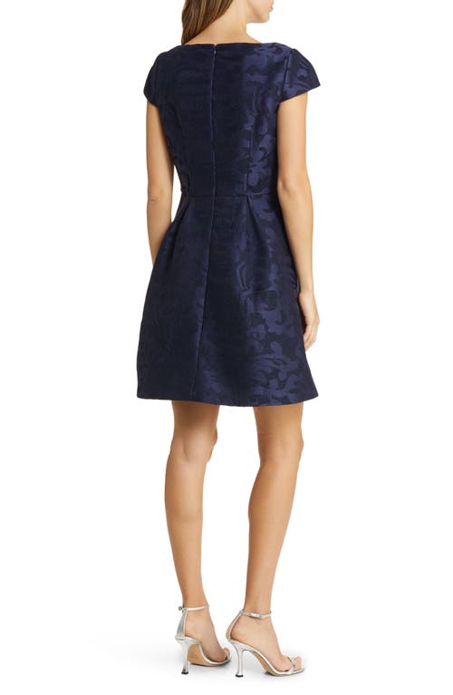 Eliza J Metallic Floral Jacquard Fit & Flare Dress In Navy