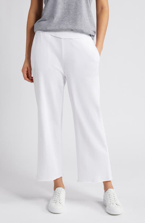 Eileen Fisher Wide Leg Cropped Pants In Washed Organic Linen Delave in  White