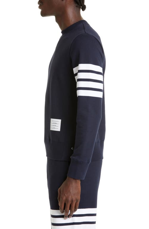 Shop Thom Browne Stripe Sleeve Sweatshirt In Navy/optic White