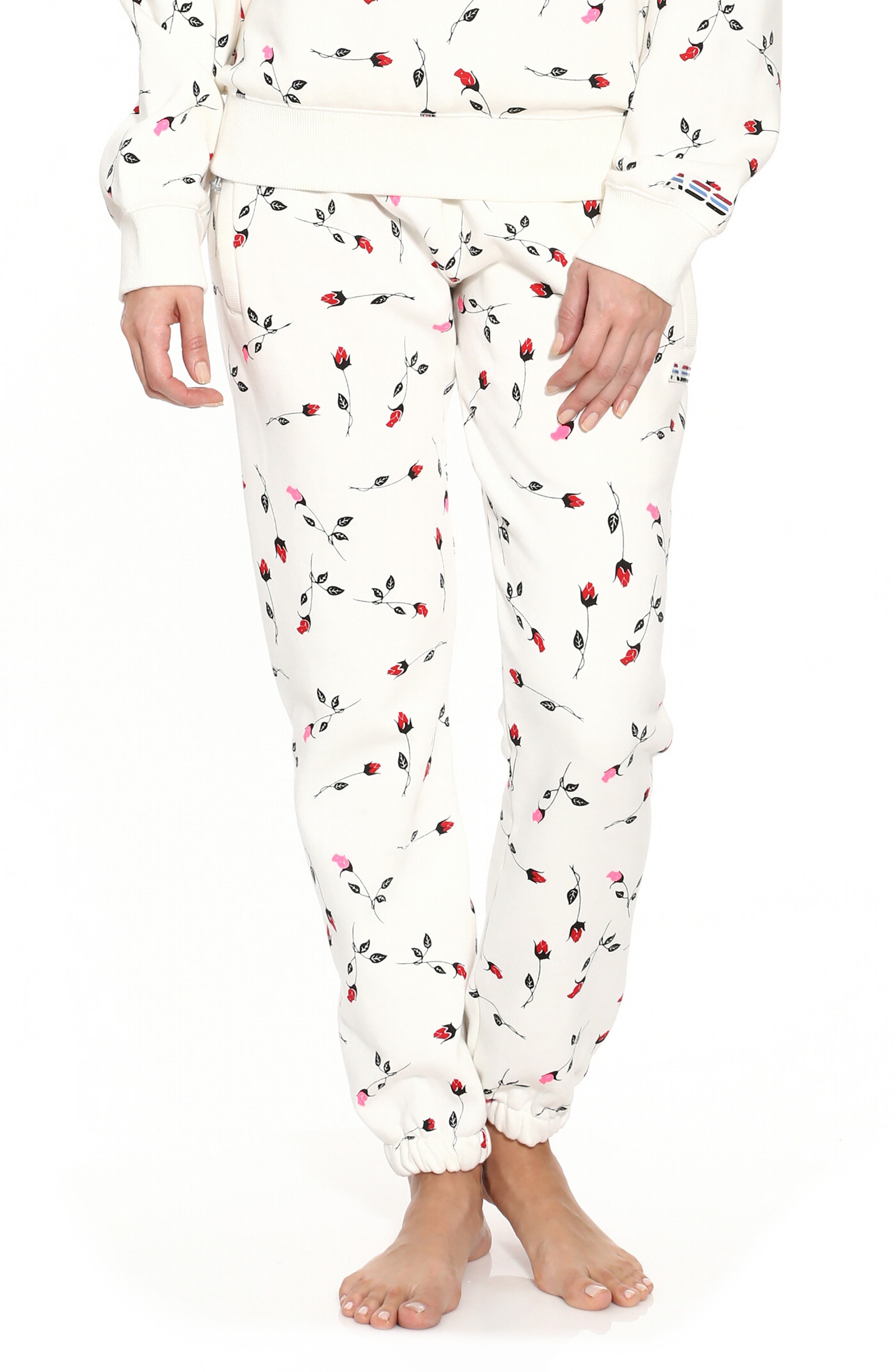 Adam Selman Rose Print Unisex Sweatpants, White