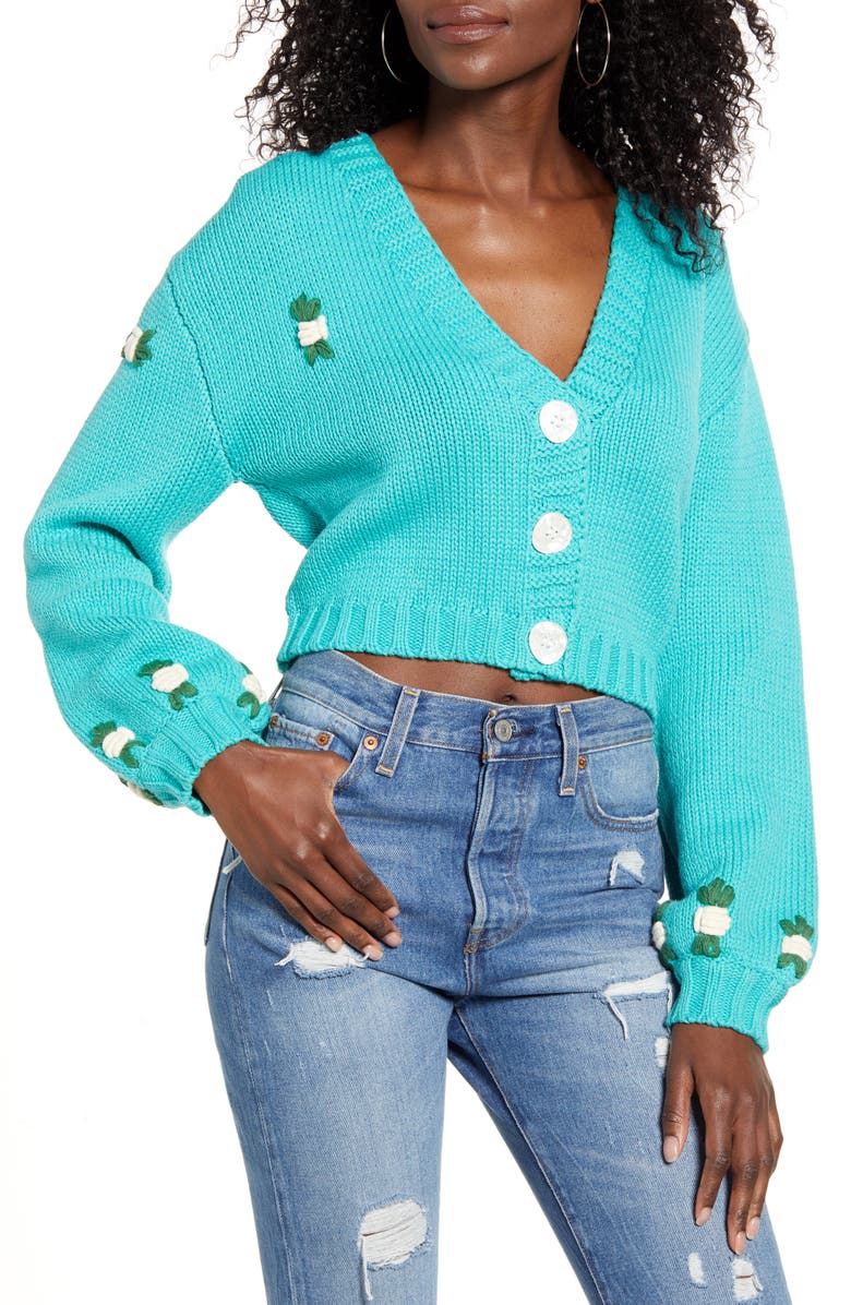 4SI3NNA Tegan Floral Crop Cardigan Sweater, Main, color, 