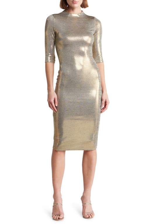 Alice + Olivia Delora Fitted Lamé Dress in Gold