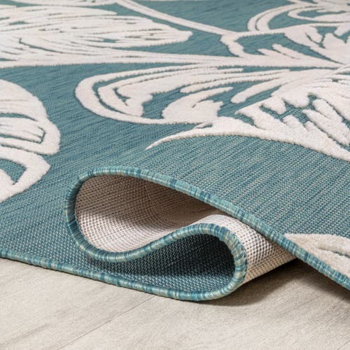 Jonathan Y Tobago High-low Two-tone Monstera Leaf Indoor/outdoor Area Rug In Blue/ivory