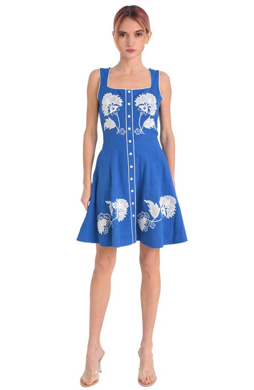 Shop Ciebon Elana Embroidered Snap Front Fit & Flare Minidress In Blue