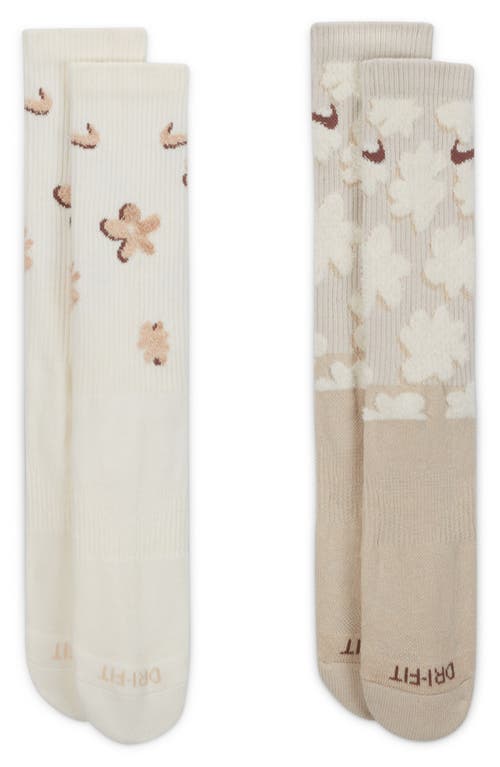 Nike Assorted 2-pack Dri-fit Everyday Plus Flower Power Cushioned Crew Socks In Ivory Assorted
