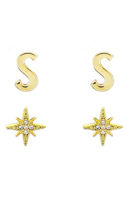 Initial Starburst Set of 2 Stud Earrings in Gold-S