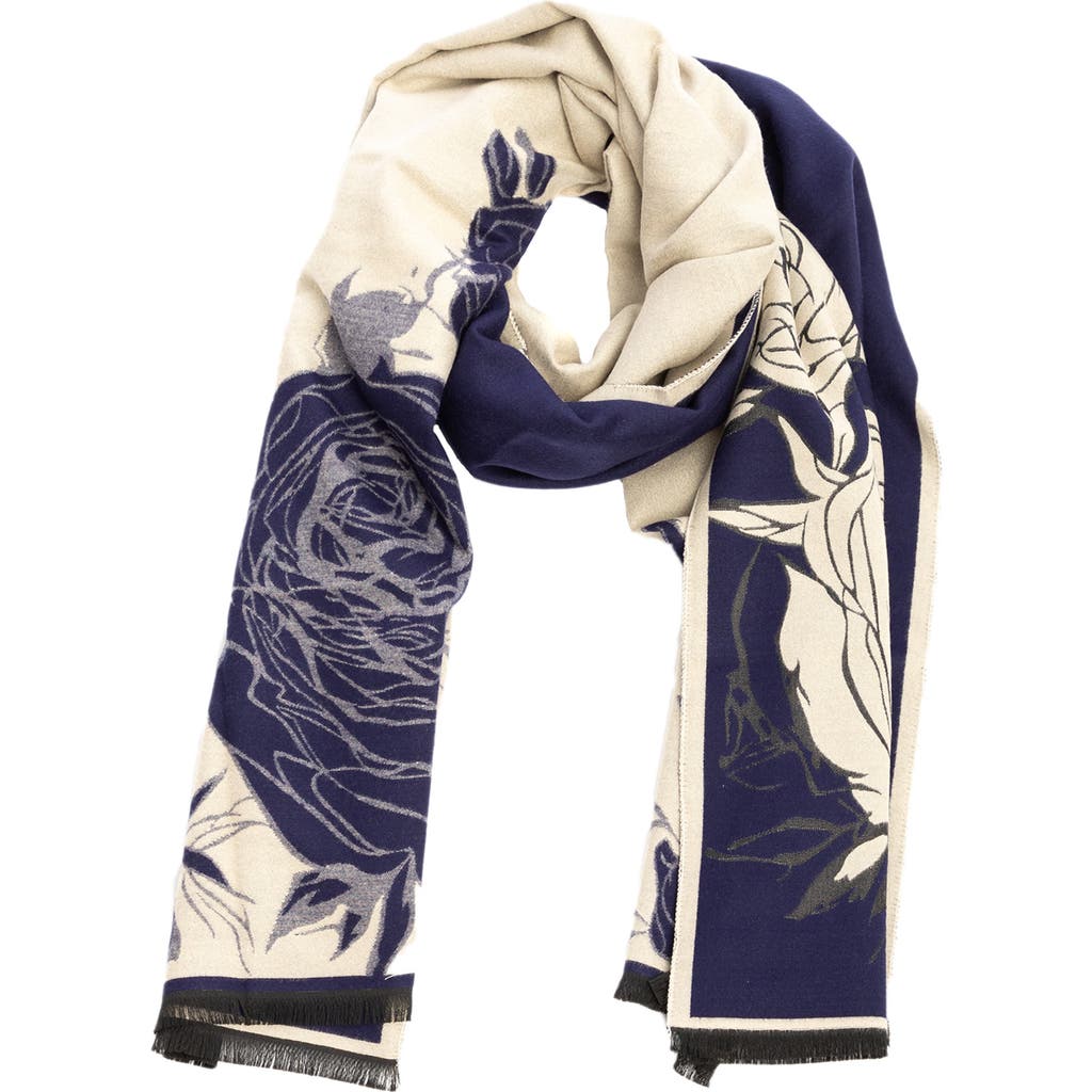 Saachi Floral Reversible Scarf In Navy/cream