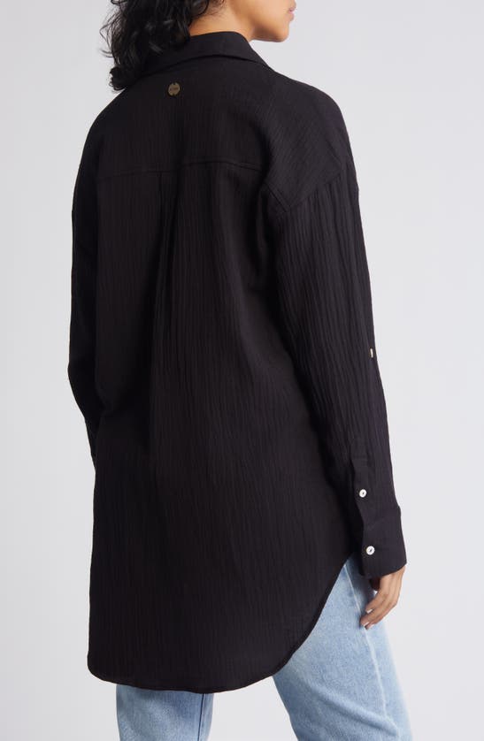 Shop Rip Curl Premium Linen Button-up Blouse In Black