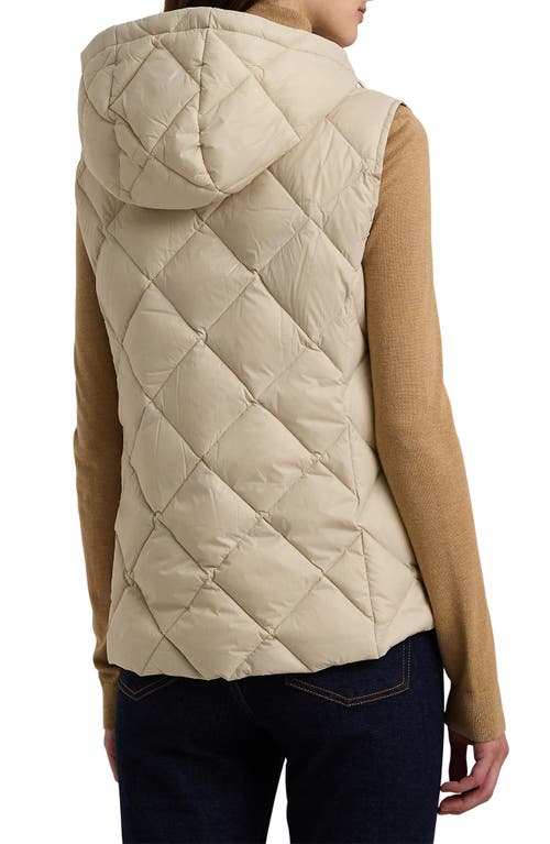 Shop Lauren Ralph Lauren Monogram Hooded Quilted Down Puffer Vest In Explorer Sand