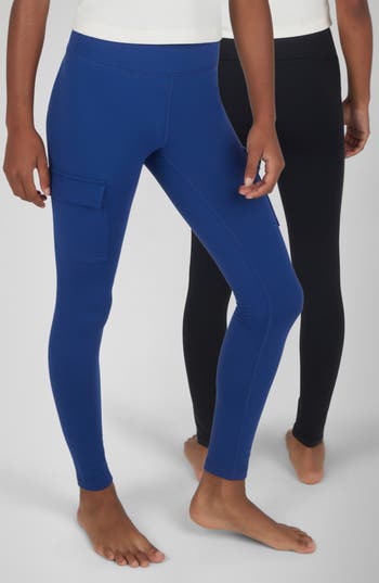 90 Degree By Reflex Kids' Two Pack Polarlux Cargo Pocket Leggings In Bellwether Blue/black