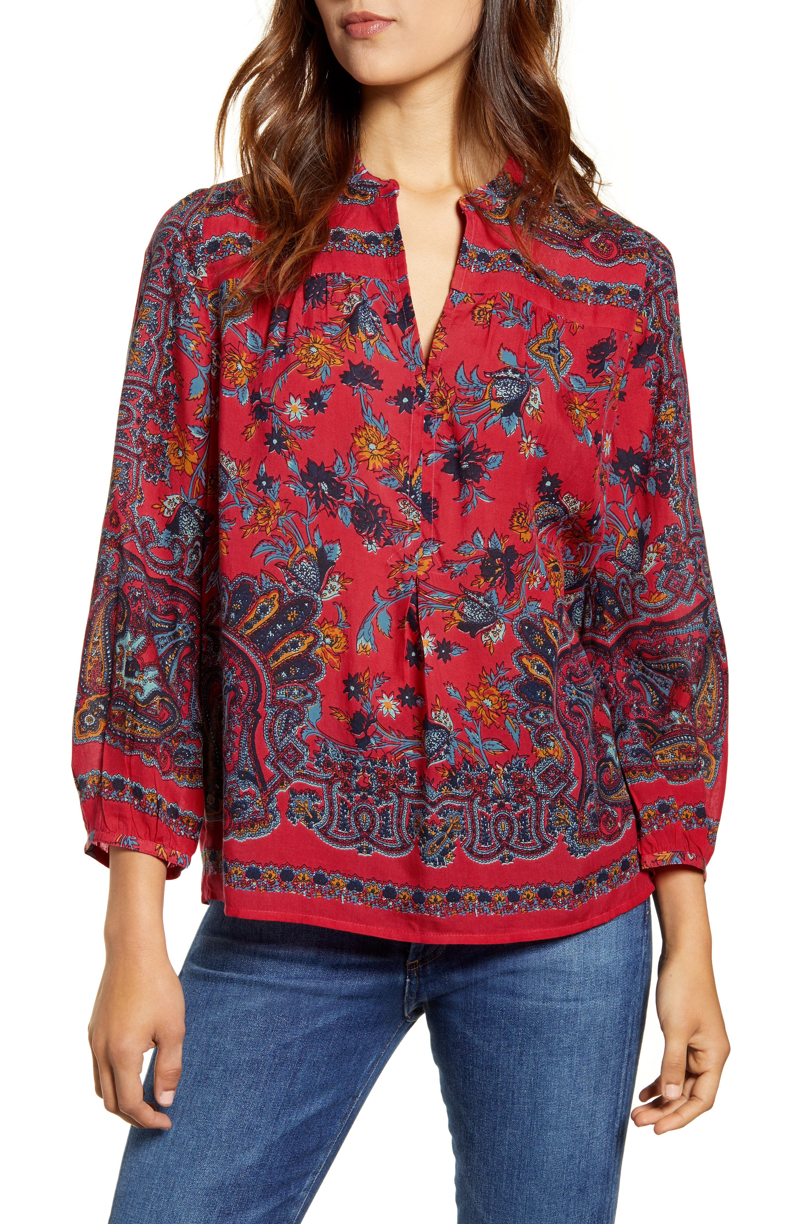 lucky brand printed peasant top