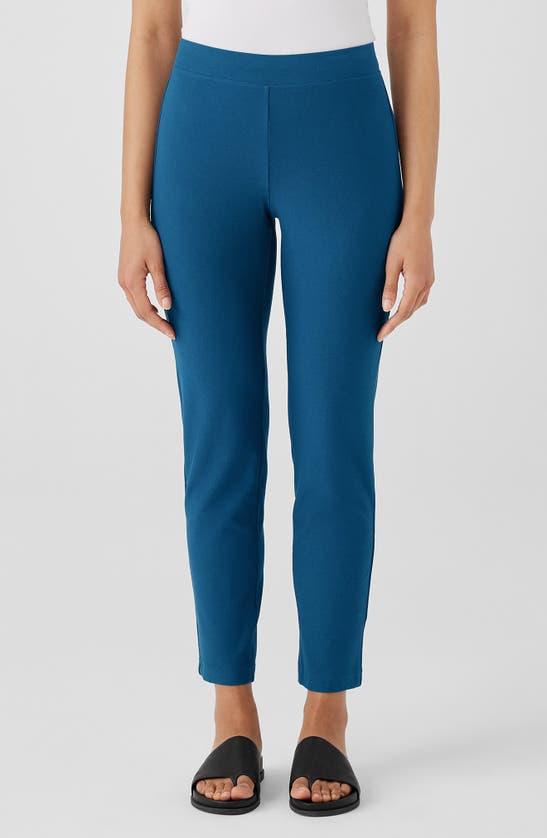Shop Eileen Fisher Slim Ankle Stretch Crepe Pants In Atlantis
