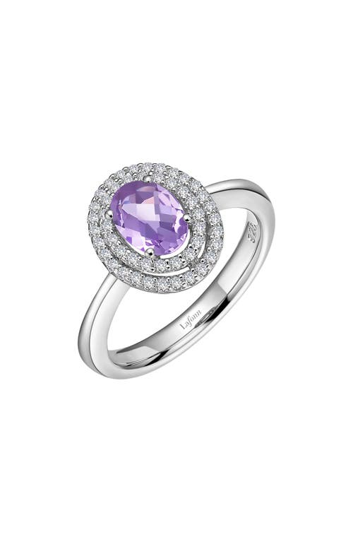 Shop Lafonn Platinum Bonded Sterling Silver Oval Cut Amethyst Double Halo Ring In White/amethyst