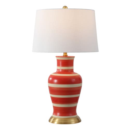 Jonathan Y Julian Traditional Classic Ceramic Urn Led Table Lamp In Red/beige