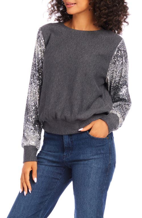 Karen Kane Sequin Sleeve Top In Dark Heather Gray