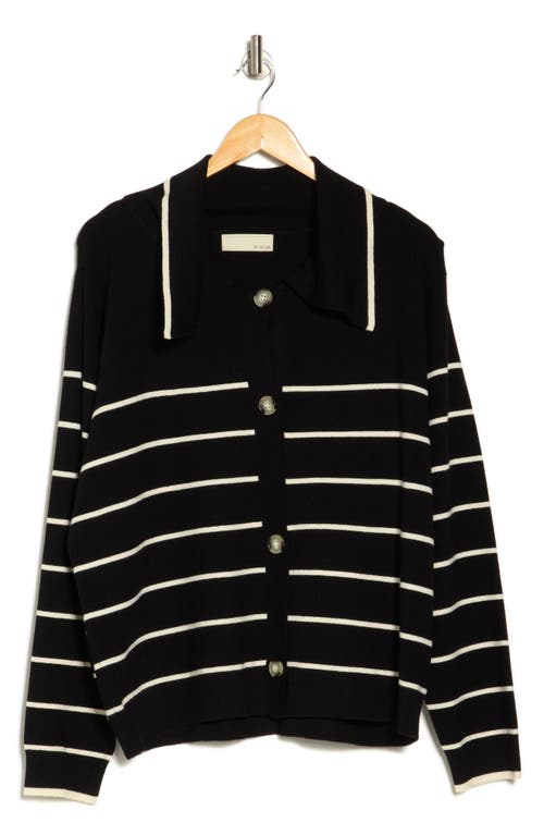 By Design Hadley Stripe Button Front Cardigan In Black/gardenia