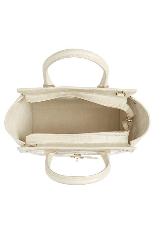 Shop Mulberry Mini Zipped Bayswater Croc Embossed Leather Satchel In Eggshell