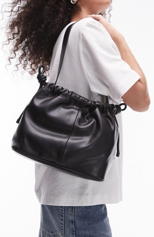 Shop Topshop Faux Leather Drawstring Shoulder Bag In Black