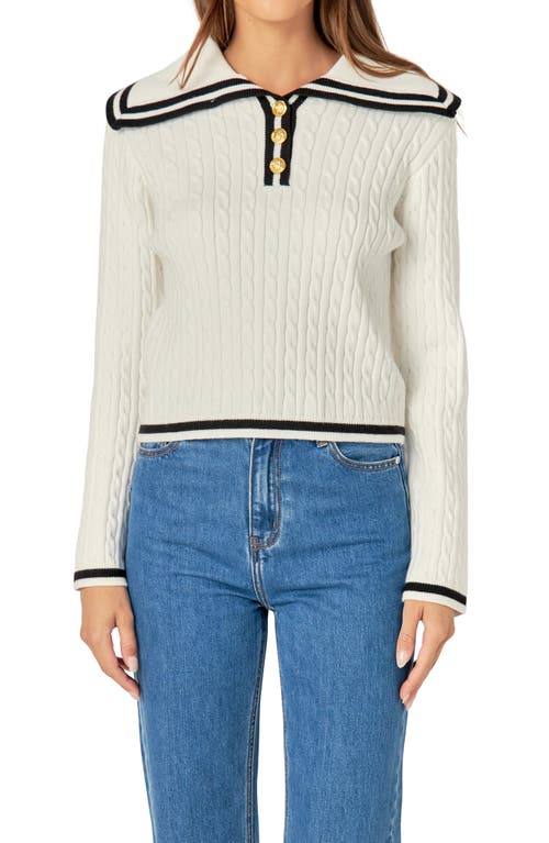 English Factory Sailor Stripe Cable Sweater In Off White