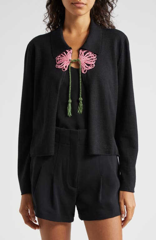 Shop Bode Abilene Beaded Wool Cardigan In Black