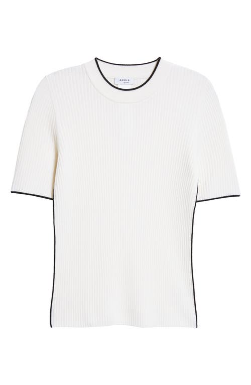 Akris Punto Short Sleeve Virgin Wool Rib Sweater In Cream Black