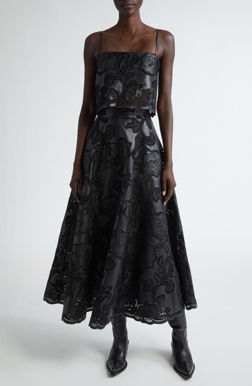 Johanna Ortiz Seduccion Lunar Embroidered Eyelet Faux Leather Crop Camisole In Black