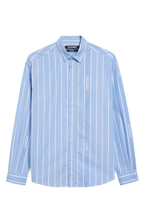 Shop Jacquemus La Chemise Simon Straight Fit Stripe Button-up Shirt In Jacquard Business Big Log