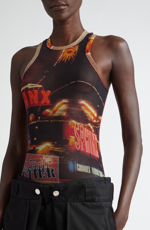 Shop Jean Paul Gaultier Fashion Fiction Sleeveless Mesh Bodysuit In Black/red/orange