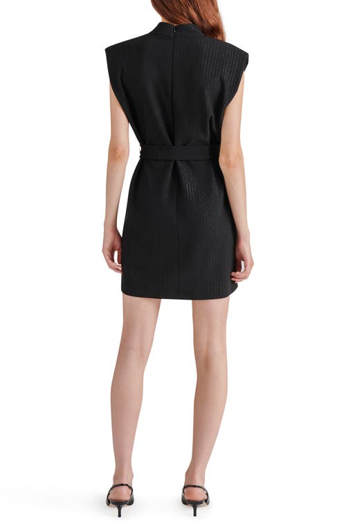 Steve Madden Adelie Pinstripe Sleeveless Mock Neck Dress In Black