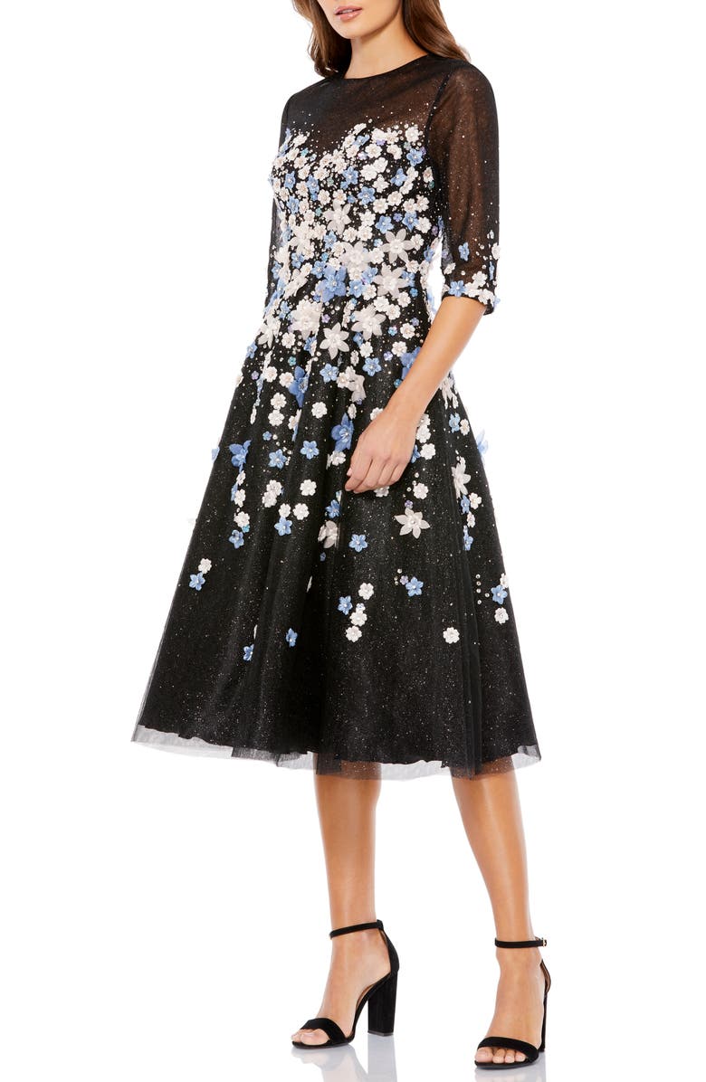 Mac Duggal Floral Appliqué Midi Cocktail Dress | Nordstrom