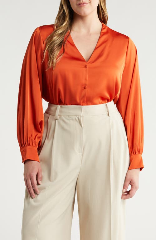 halogen(r) Front Button Satin Shirt Burnt Orange at Nordstrom,