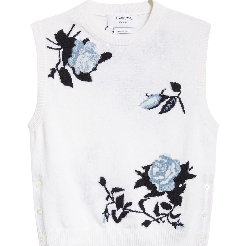 Thom Browne Blue Rose Crop Sweater Vest In White