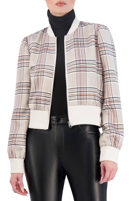 Shop Ookie & Lala Plaid Satin Bomber Jacket In Camel