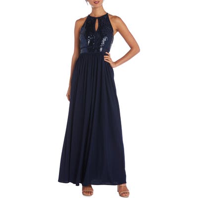 Morgan & Co. Sequin A-Line Gown, Blue