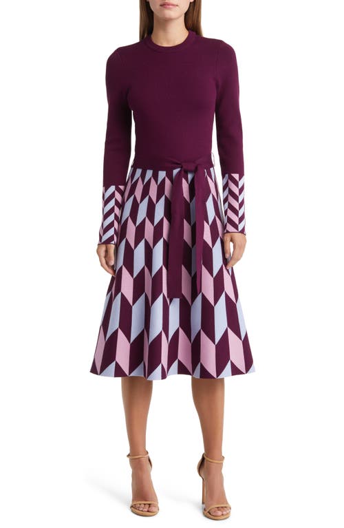 Eliza J Fit Flare Sweater Dress in Eggplant Smart Closet