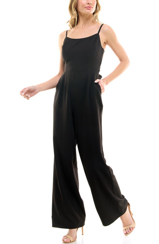 Socialite Sleeveless Stretch Wide Leg Jumpsuit In Black