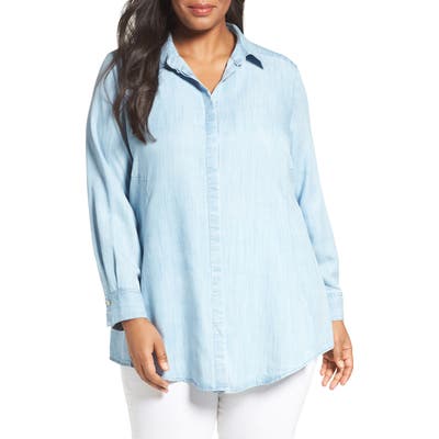 Plus Size Foxcroft Chambray Tunic, Blue
