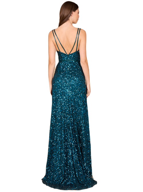 Lara New York Beaded Cap Sleeve Dress With High Slit In Teal