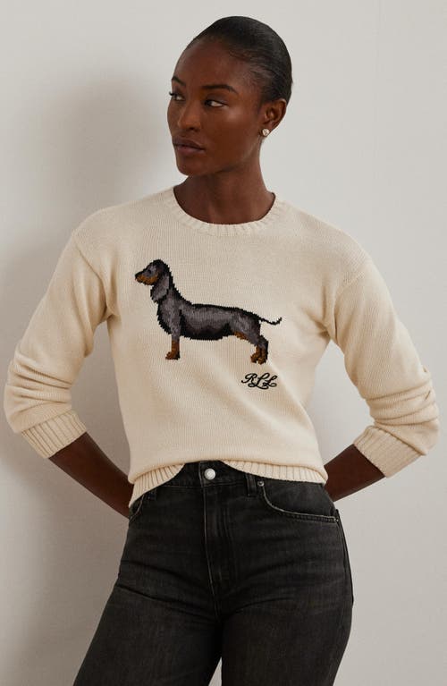 Shop Lauren Ralph Lauren Intarsia Dachshund Cotton Sweater In Mascarpone Cream