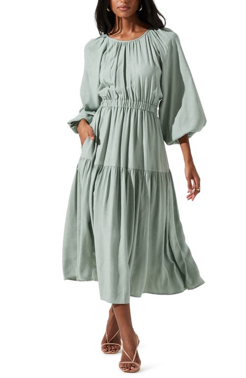 ASTR the Label Cutout Long Sleeve Midi Dress in Sage