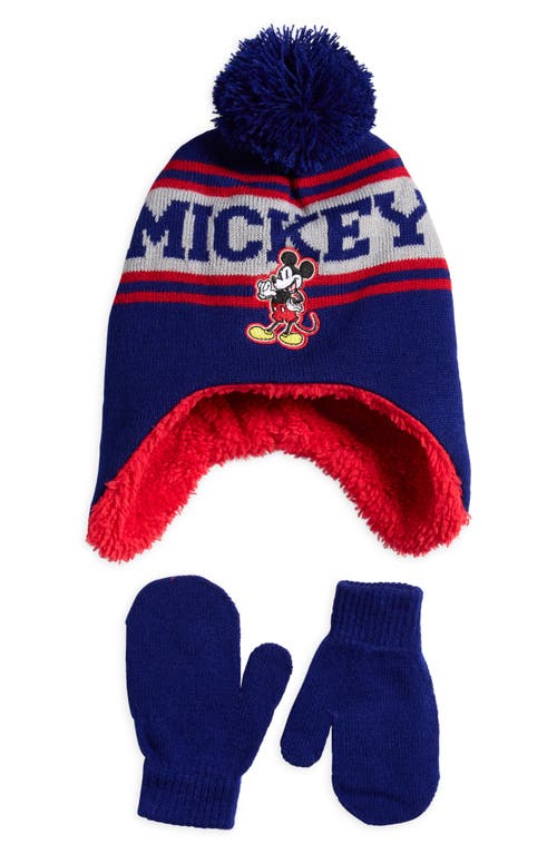 Shop Uspa Accessories Kids' Mickey Pompom Beanie & Mittens Set In Navy